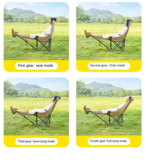 Adjustable outdoor folding chair portable four-speed iron legs Oxford cloth reclining garden camping fishing lunch