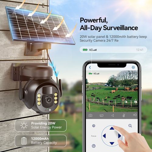 LTE smart solar surveillance camera, real-time mobile phone remote monitoring + one-click control, all-weather HD protection, solar energy endurance, easily protect the safety of the whole family