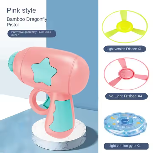 Outdoor flying bamboo dragonfly toy UFO launcher gyroscope gun with rotating toy