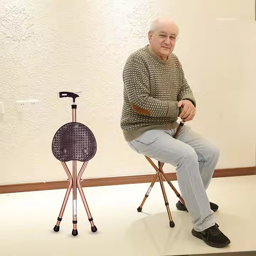 High quality convenient foldable multifunctional elderly walking stick with chair smart walking stick stool