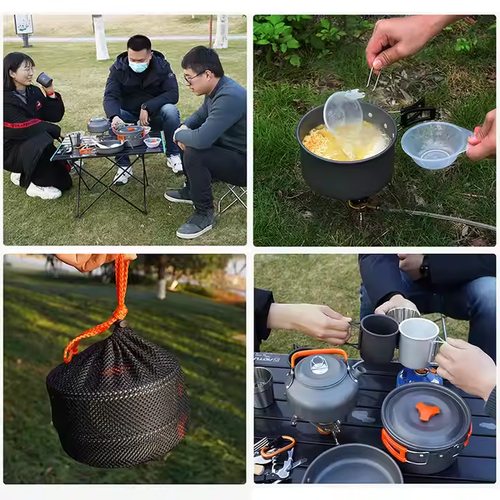 Camping Cookware Set with Kettle Camping Aluminum Cookware Set Backpacking Cookware
