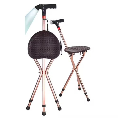 High quality convenient foldable multifunctional elderly walking stick with chair smart walking stick stool