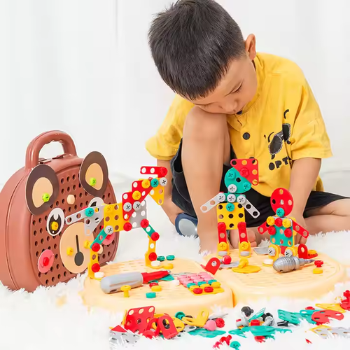 Children's educational screw toy simulation electric drill screw variable assembly building blocks tool box toy