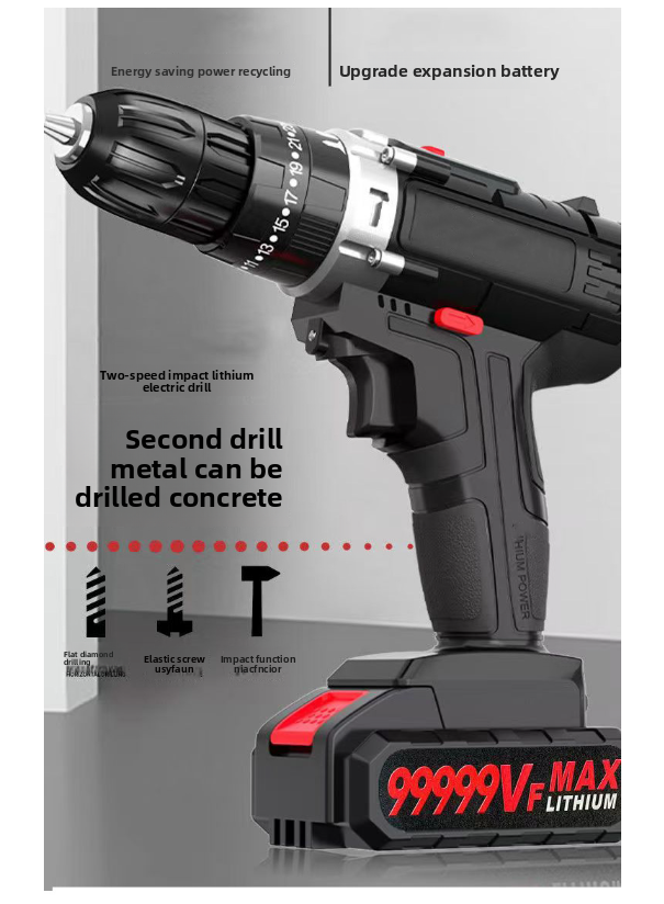 Portable Cordless Hammer Drill Kit Cordless Battery Power Impact Drill