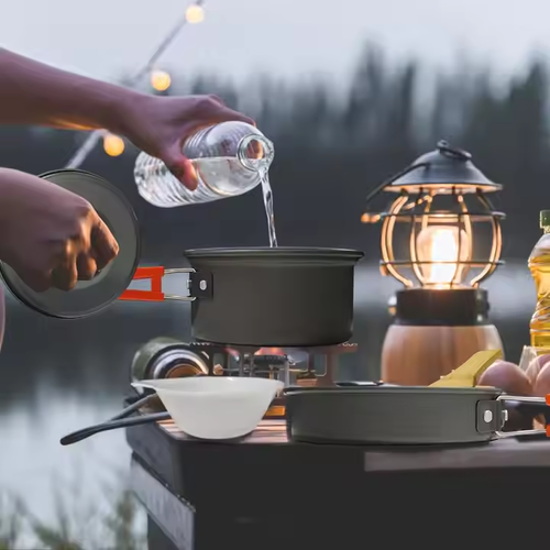 Camping Cookware Set with Kettle Camping Aluminum Cookware Set Backpacking Cookware