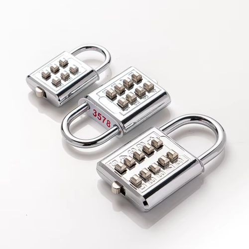High Quality Stainless Steel Padlock 10 Digit Combination Lock for Storage, Zinc Alloy Silver Button Digital Luggage Lock