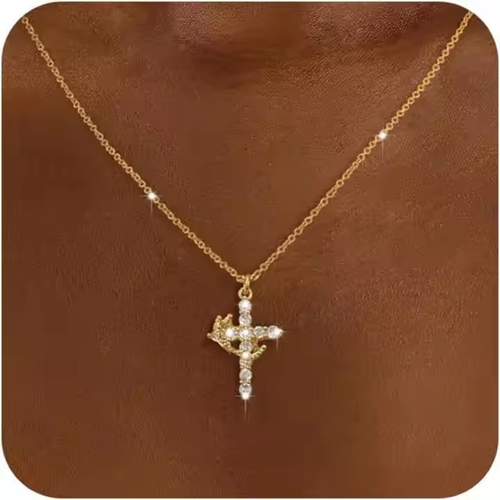Light luxury crown cross necklace rotatable girl's gift