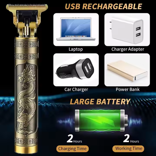 Professional Men's Hair Clipper Grooming Set Mustache T-Blade Lined Electric Shaver Stainless Steel Blade Battery Powered