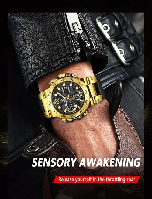 FOXBOX moda analógico digital mens watch esportes estilo mens watch impermeável 50m liga durável caso duplo display mens watch