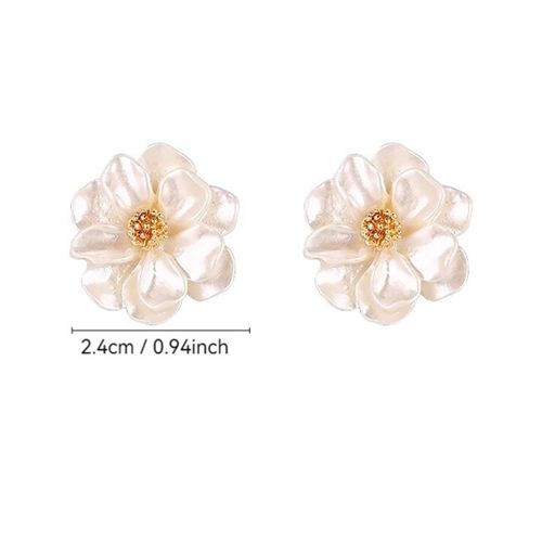 Trendy Elegant White Camellia Flower Drop Earrings