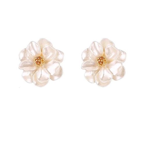 Trendy Elegant White Camellia Flower Drop Earrings
