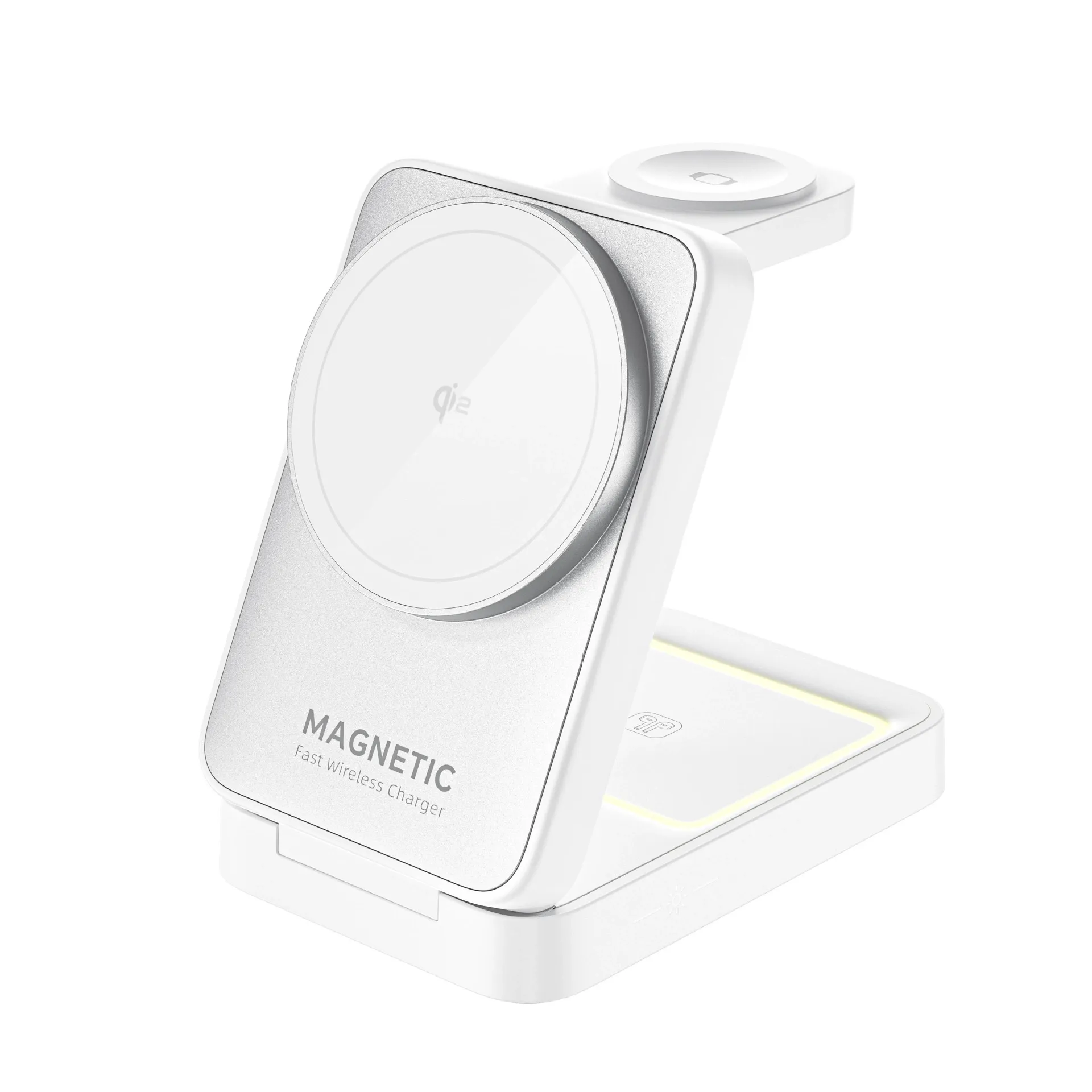 Carregador sem fios 3 em 1, dobrável e com fixação magnética – Carregador sem fios multifuncional com carregamento rápido de 15 W e suporte para telemóvel
