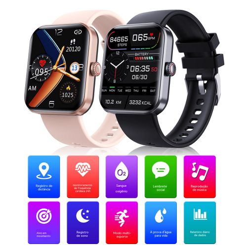 Relógio inteligente W57L50+: monitorização de atividade física, frequência cardíaca, glicemia, saturação de oxigénio no sangue, temperatura corporal e sono – relógio desportivo inteligente