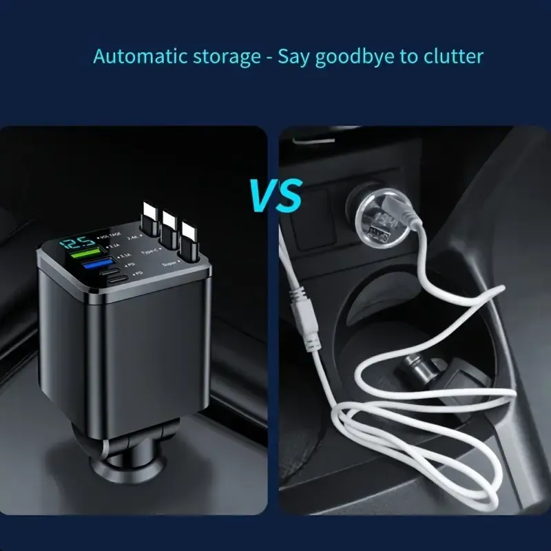 Nuokaiqi Car 7-in-1 Fast Charger with 3 Retractable Cables, Car Star Light,180° Direction Adjustment, LED Display, Compact Design, Premium Materials, Ideal for Road Trips 3756 sales