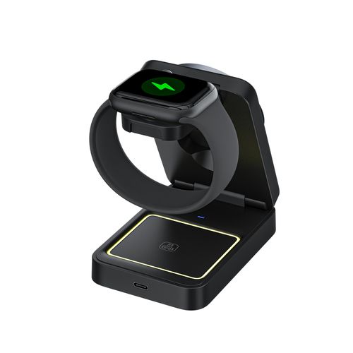 Carregador sem fios 3 em 1, dobrável e com fixação magnética – Carregador sem fios multifuncional com carregamento rápido de 15 W e suporte para telemóvel