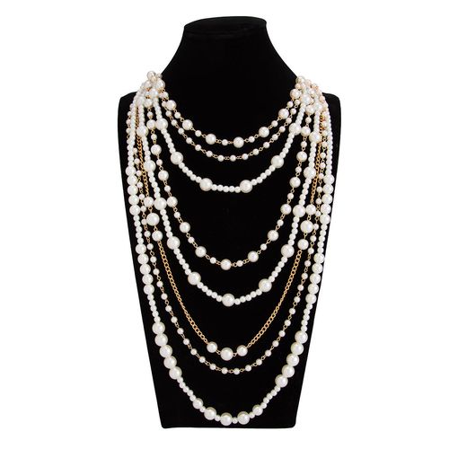 Boho Multi-Layer Faux Pearl Necklace for Women, Vintage Statement Fashion Jewelry, Versatile Gift for Daily Wear and Parties, String of Pearls