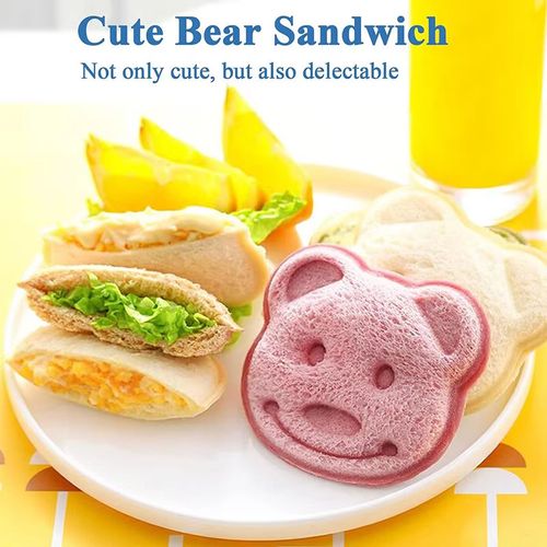 (4pcs 1set)Cute animal bread and toast making mold set, mini bear sandwich maker, baking tools