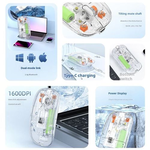 2024 New Transparent Charging Wireless Silent Bluetooth Mouse Tablet Notebook Office Home 2.4G Wireless Game