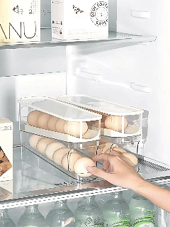 Caixa Organizadora de Ovos para Geladeira: Prateleira com Tampa, de Plástico Alimentício e Roda Deslizante, Guarda na Porta ou Dentro
