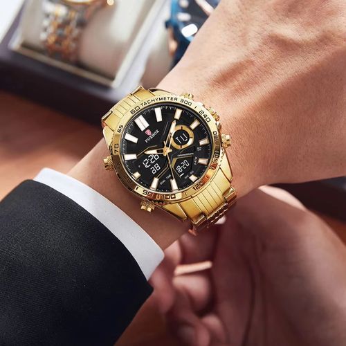 FOXBOX novo produto multi-função calendário luminoso display duplo aço inoxidável mens digital watch impermeável