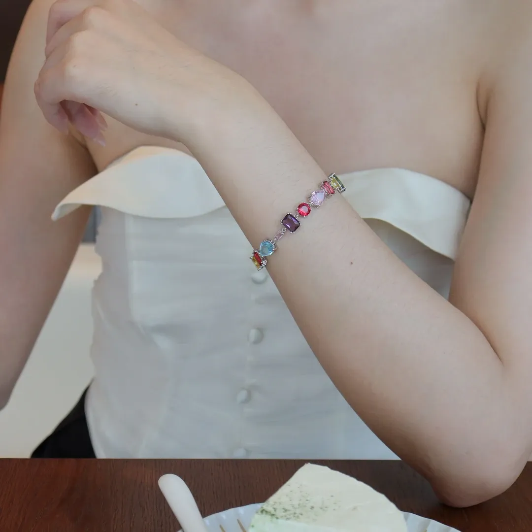 Copper Alloy Synthetic Zircon Bracelet, Rainbow Rock Sugar Ambience, Exquisite, Versatile and Light Luxury Bracele