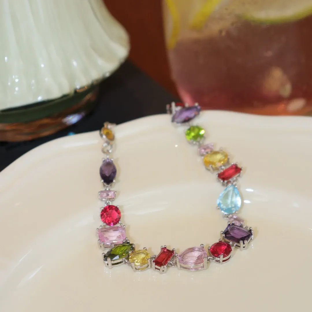 Copper Alloy Synthetic Zircon Bracelet, Rainbow Rock Sugar Ambience, Exquisite, Versatile and Light Luxury Bracele
