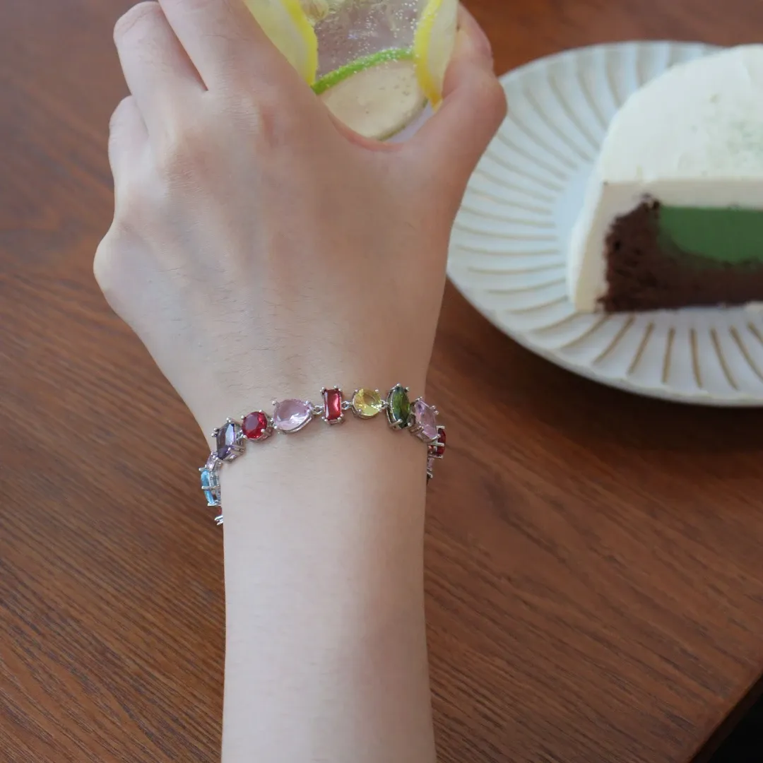 Copper Alloy Synthetic Zircon Bracelet, Rainbow Rock Sugar Ambience, Exquisite, Versatile and Light Luxury Bracele