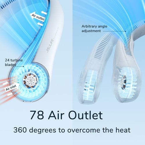 Portable Neck Fan, 4000 mAh Battery Rechargeable, 5 Speeds Adjustable,Twistable Hands-Free Bladeless Neckband for Sports
