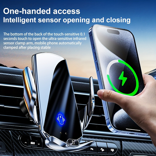 Q3 Wireless Car Charger 15W Fast Charge Auto Sensing Clamp Clip On Mount Universal Vent Fit Anti Slip Bracket Works with iPhone Xiaomi Oppo Vivo Samsung OnePlus Must Have for Tech Lovers