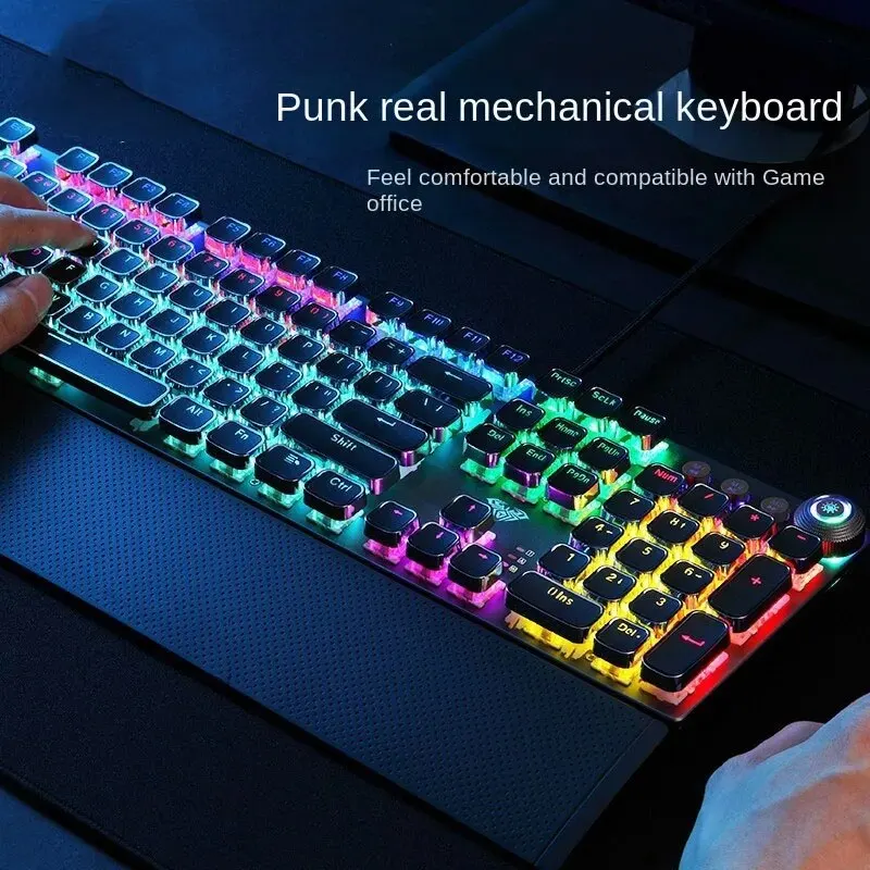 Africa Gaming Choice! 104-Key Dual Mode Keyboard｜Anti-Ghosting + 22 RGB Backlit｜Multimedia Knob Control｜50M Keystroke Life｜Built for Pro Gamers