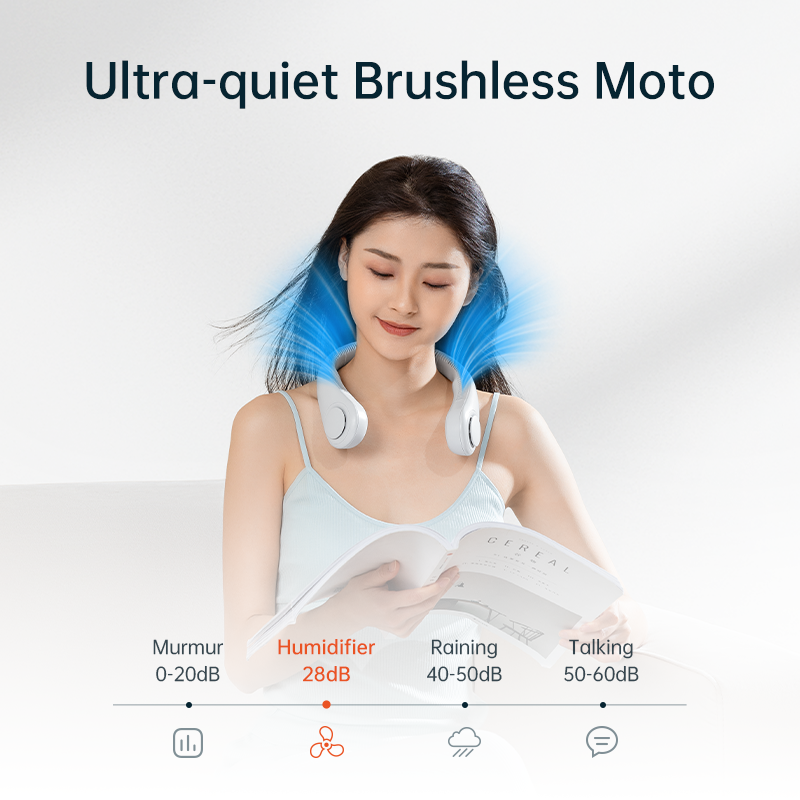 Portable Neck Fan, 4000 mAh Battery Rechargeable, 5 Speeds Adjustable,Twistable Hands-Free Bladeless Neckband for Sports