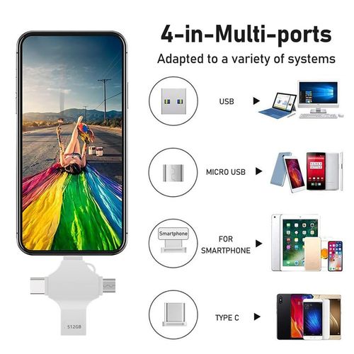 4 In 1 Memory 128 GB Micro SD Card Reader For IPhone Ipad Android Mac PC Camera Type C Lighting Usb C Android Reader Portable Reader