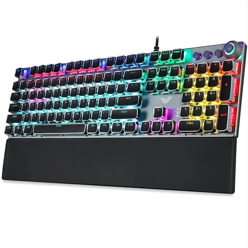 Africa Gaming Choice! 104-Key Dual Mode Keyboard｜Anti-Ghosting + 22 RGB Backlit｜Multimedia Knob Control｜50M Keystroke Life｜Built for Pro Gamers