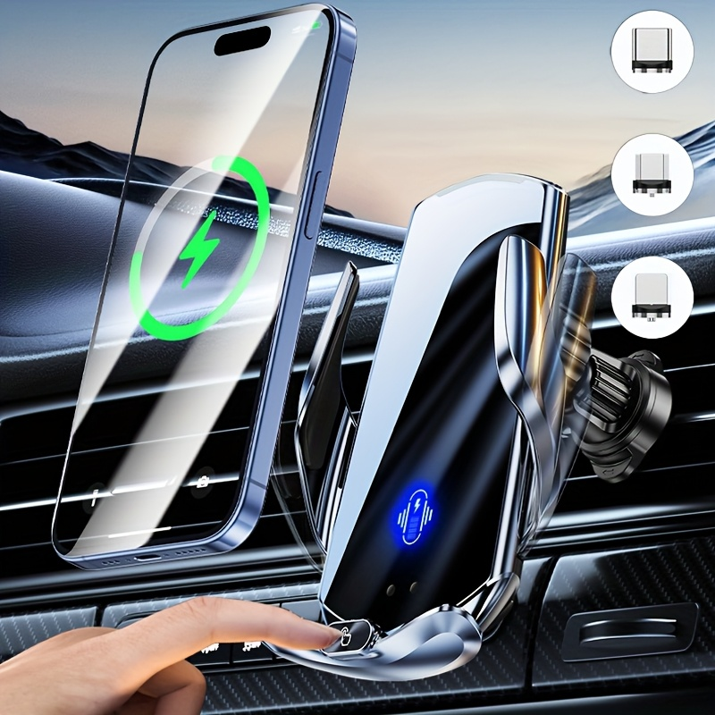 Q3 Wireless Car Charger 15W Fast Charge Auto Sensing Clamp Clip On Mount Universal Vent Fit Anti Slip Bracket Works with iPhone Xiaomi Oppo Vivo Samsung OnePlus Must Have for Tech Lovers