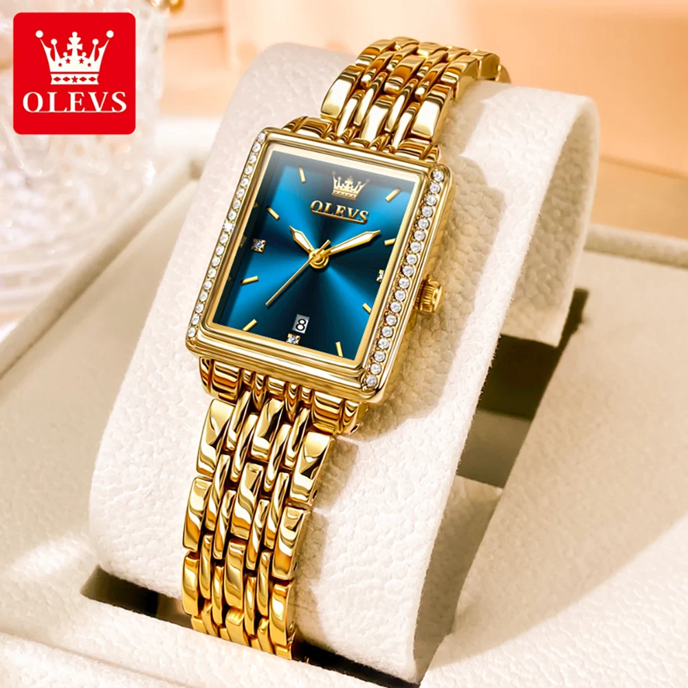 OLEVS Women's Square Quartz Watch - 26 * 23mm Coated Glass Dial, 30M Waterproof, Original Quartz Movement, 9mm Ultra-Thin, Fashion Calendar Watch for Business & Casual