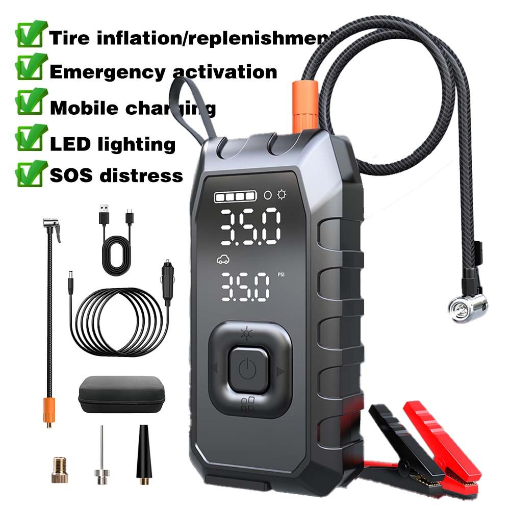 5 In 1 Car Jump Starter Dual-cylinder Air Pump Tire Inflator Portable Air Compressor Power Bank Starting Device 150PSI