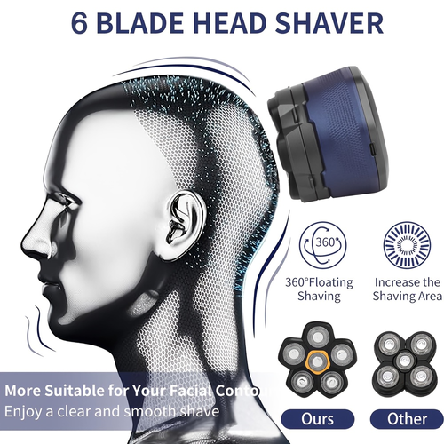 Premium Rotary Shaver - 6+ Floating Blades | LED Display | 60min Runtime | 1200-2000mAh Battery | USB Fast Charge | 36-45dB Quiet | Detachable Washable Heads