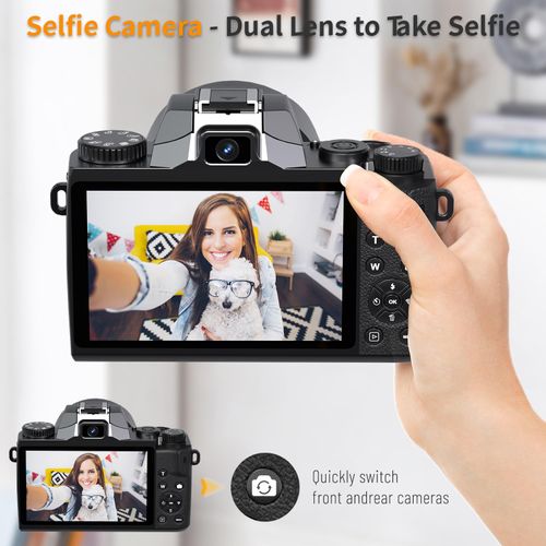 Saneen 4K Vlogging Camera | 64MP Touchscreen WiFi Camera with Dual Lens, Flash, 32GB Card & 3000mAh Battery – Perfect for Beginners