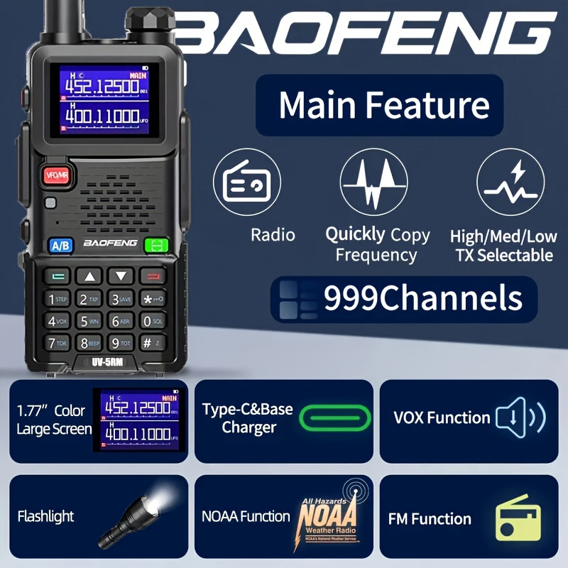 BAOFENG UV DualBand HighPower Walkie Talkie 8W RF Power 400520MHz Dual Band 999 Channels 510km Range Shockproof Design Perfect for OutdoorCommercial Use