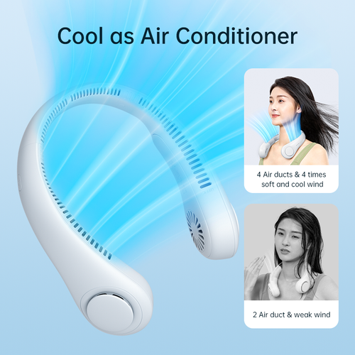 Portable Neck Fan, 4000 mAh Battery Rechargeable, 5 Speeds Adjustable,Twistable Hands-Free Bladeless Neckband for Sports
