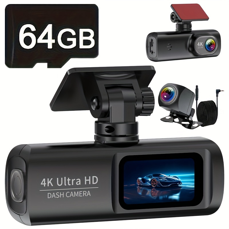 V22 4K Dual Dash Cam - 2160P Night Vision | 170° Dual Lens | F2.0 Aperture | WiFi & GPS | Parking Monitor + Motion Detection | Includes +64G Cards