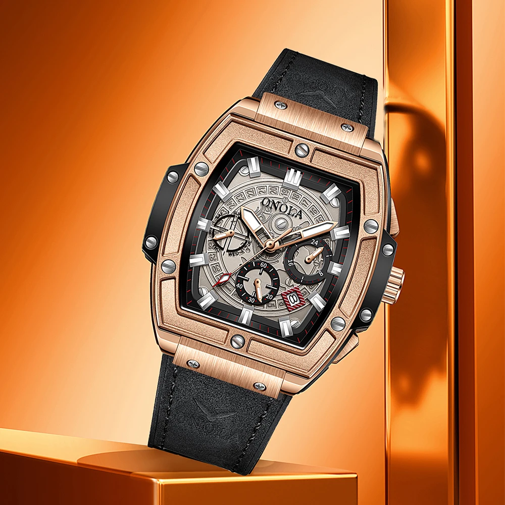 MARK FAIRWHALE Futuristic Automatic Men's Watch - Wormhole Concept 3D Skeleton Tonneau Dial, 50M Water Resistant, Luminous Hands with Date & Day Display, Multi-Function Business Sport Wristwatch - Includes Premium Gift Box