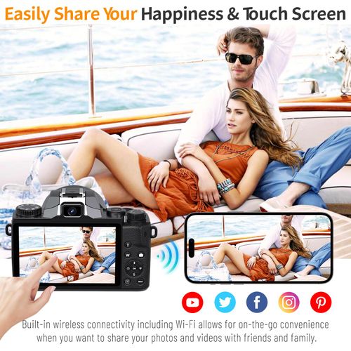 Saneen 4K Vlogging Camera | 64MP Touchscreen WiFi Camera with Dual Lens, Flash, 32GB Card & 3000mAh Battery – Perfect for Beginners