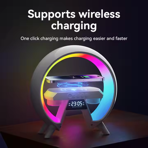 New Colorful Dazzling With Clock Lamp Bedside Speaker Multi-function Bluetooth Audio Wireless Charger Nightlight