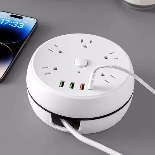 🔥🔥Round Universal Portable Storage Winding Socket Pull-out Plug Power Strip Extension Cord Socket With 3 USB Cable Smart Home