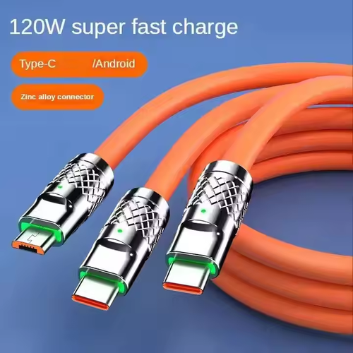 🔥120W 3 in 1 USB Charging Cable Type C Phone Micro Charger Cables Cables OEM Brand