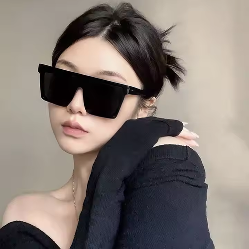🔥💯Fashion Women Square Oversized Trendy Black Vintage Custom Big Frame Flat Top Polarized Sunglasses