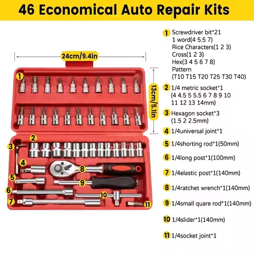 Professional 46-piece Home Car Repair Tool Set Including Grinders Drills Screwdrivers Hand Tools Combination Hard Case 1 Set GOF