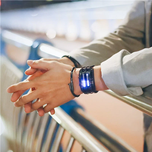✨DLJ-cepin✨Men's Binary LED Watch – Stainless Steel, Blue Light, Sporty, Water-Resistant, Modern ⚡