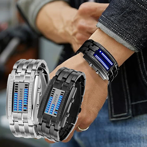✨DLJ-cepin✨Men's Binary LED Watch – Stainless Steel, Blue Light, Sporty, Water-Resistant, Modern ⚡